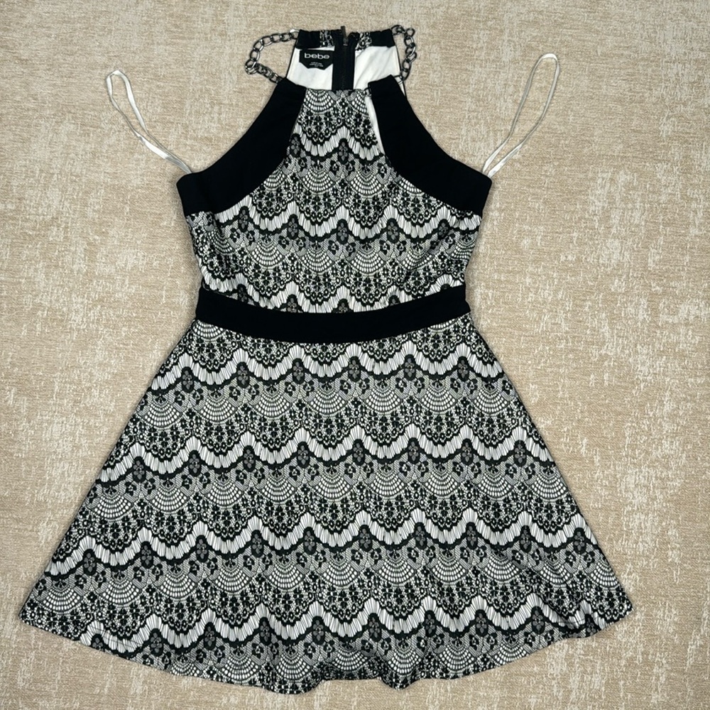 BEBE Black & White Lace A-Line Dress